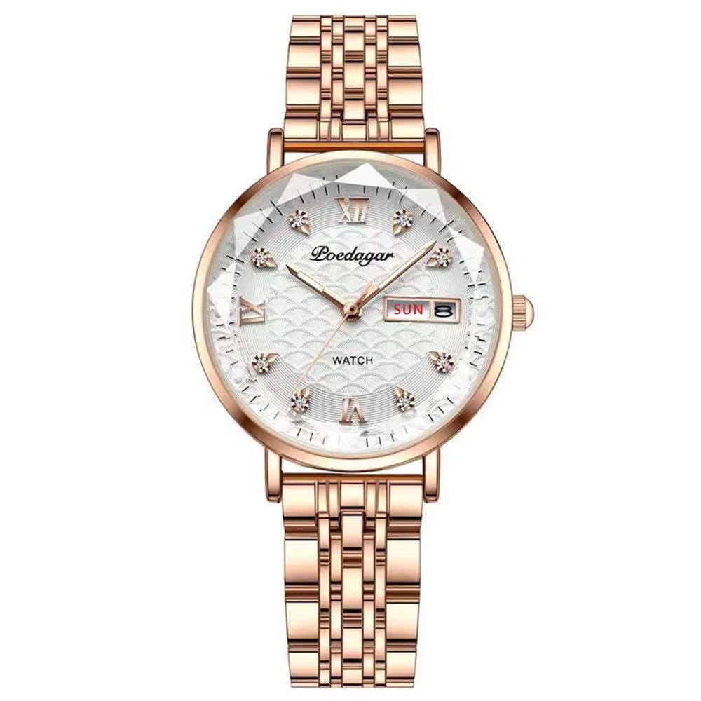 Watch Women New Fashion Luxury Stainless Steel Wristwatch Bracelet Simple Rose Gold Waterproof Luminous Ladies Watches