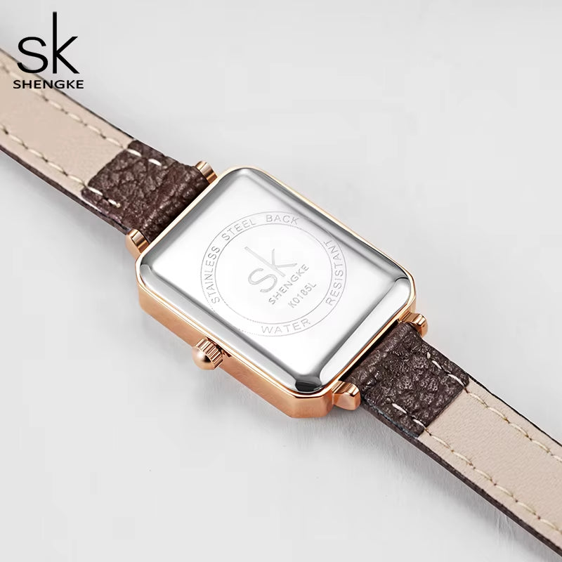 Brand Women Watches SK Fashion Square Ladies Quartz Watch Bracelet Gray Dial Simple Rose Gold Mesh Luxury Women Watches