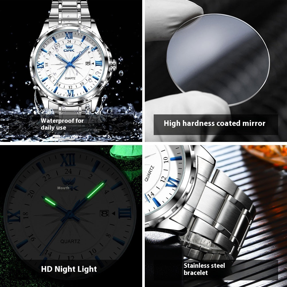 OPK6003 Waterproof Luminous Men’s Quartz Watch — Steel Band + Color Variants