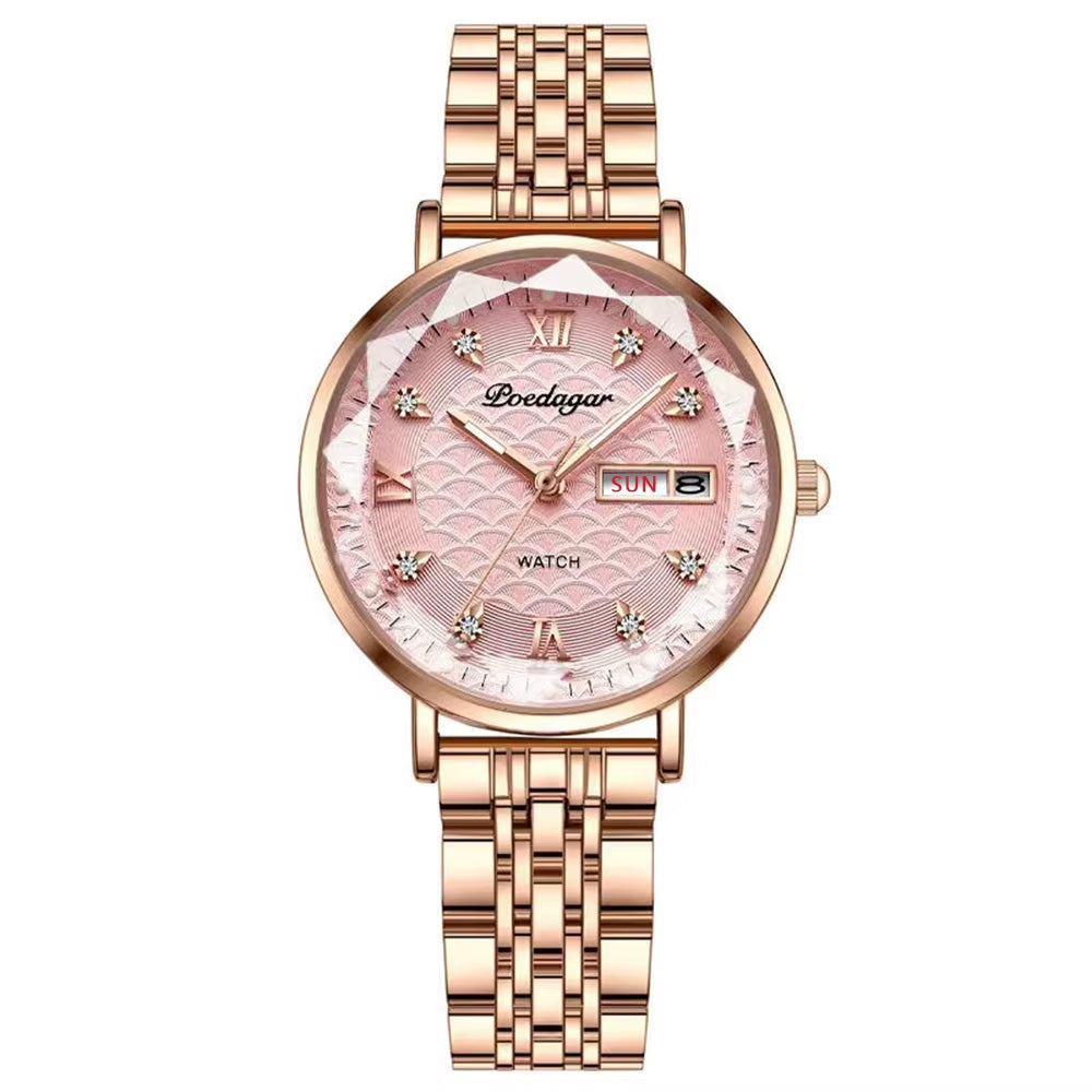 Watch Women New Fashion Luxury Stainless Steel Wristwatch Bracelet Simple Rose Gold Waterproof Luminous Ladies Watches