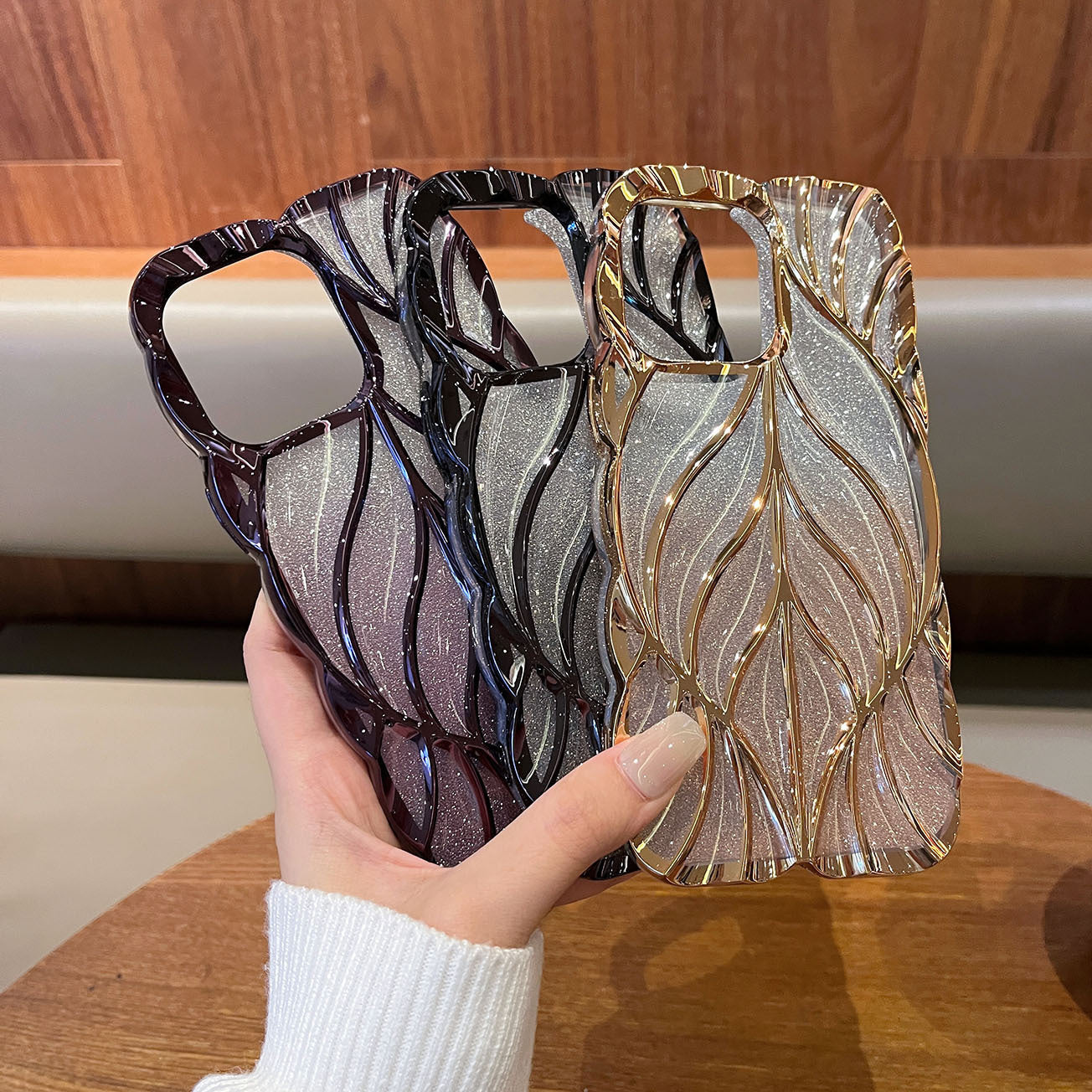 3D Leaves Gradient TPU Phone Case Shockproof Cover for iPhone 11–15 Pro Max Plus