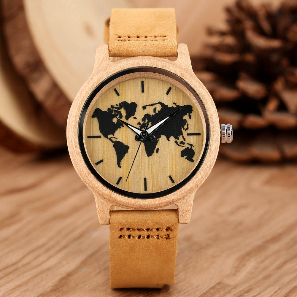 Wooden Bamboo Digital Watch For Women Leather Strap Style 2