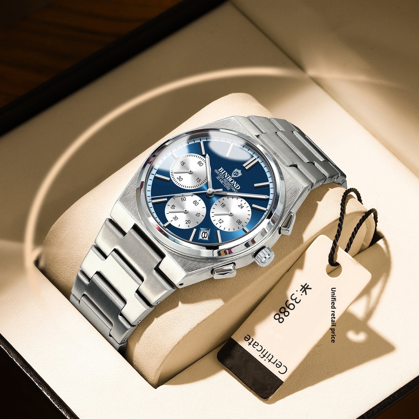 Fashion Chronograph 3-Eyes Watch – Six Needles, Multiple Color Dials  Steel Case