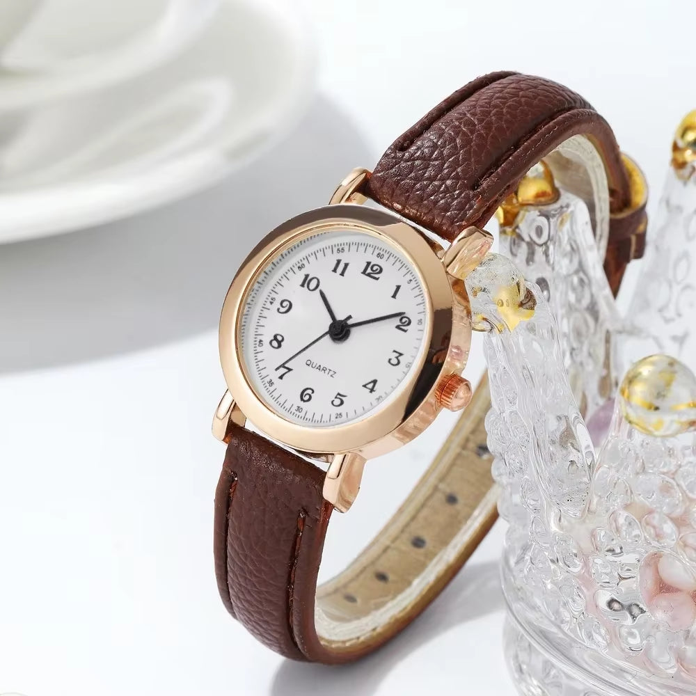 Elegant Women's Quartz Wristwatch with Leather Band and Minimalist Small Dial