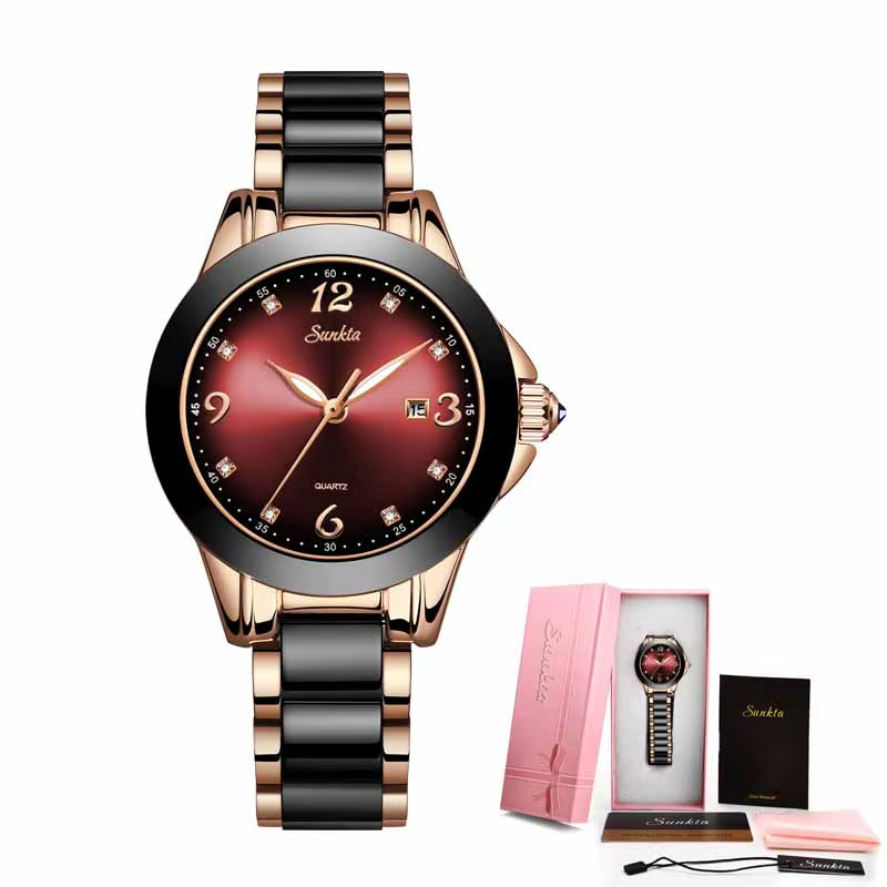 Women's Luxury Ceramic Bracelet Watch - Waterproof Analog Timepiece with Date Function