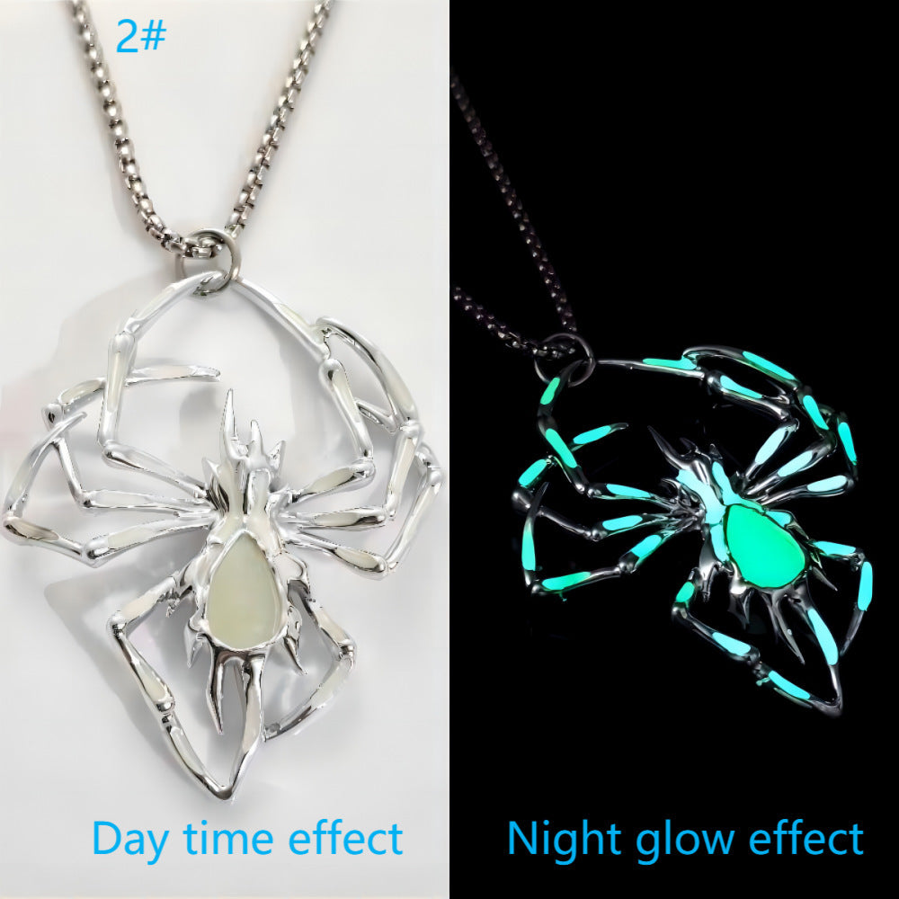 Halloween Luminous Spider Necklace Glow in Dark Vintage Fluorescent Jewelry Gift