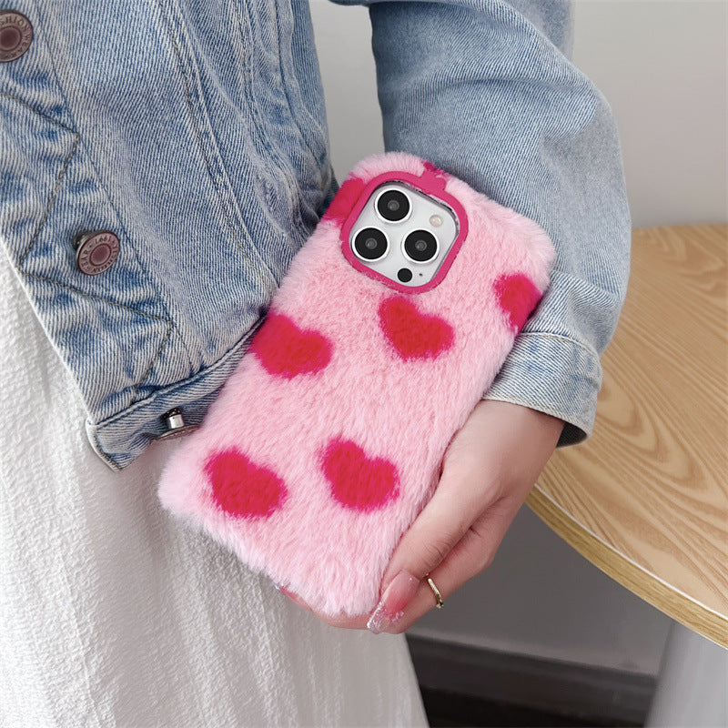 Japan And South Korea Plush Loving Heart Apple Phone Case