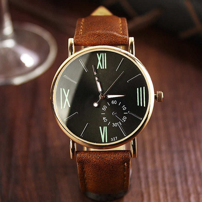 Roman Scale Waterproof Luminous Men’s Watch – Black/Brown Strap Color Options