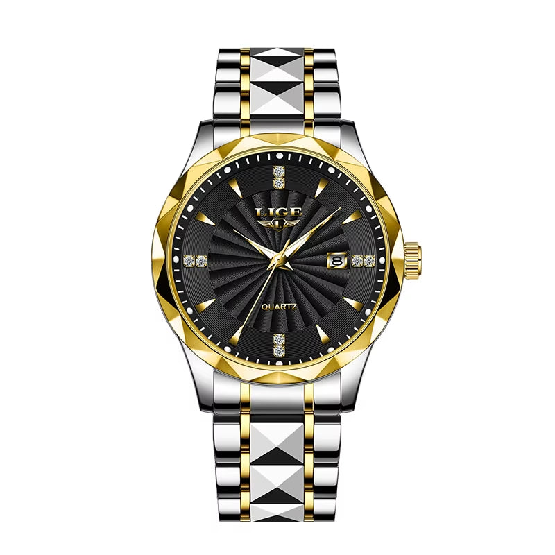 Luxury Men's Waterproof Stainless Steel Quartz Watch with Luminous Features and Calendar Function