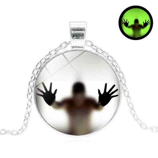 Halloween Luminous Round Necklace Glow in Dark Vintage Clavicle Pendant Jewelry