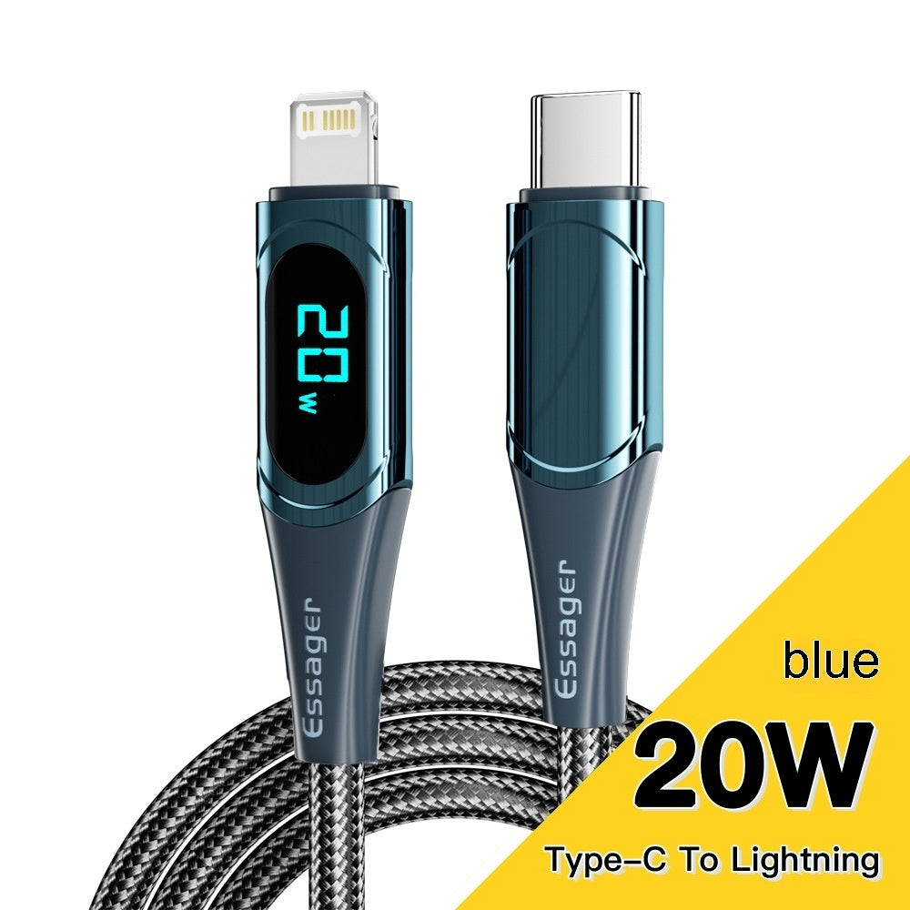 Dual Type C Cable 100W Fast Charge With E Marker Display