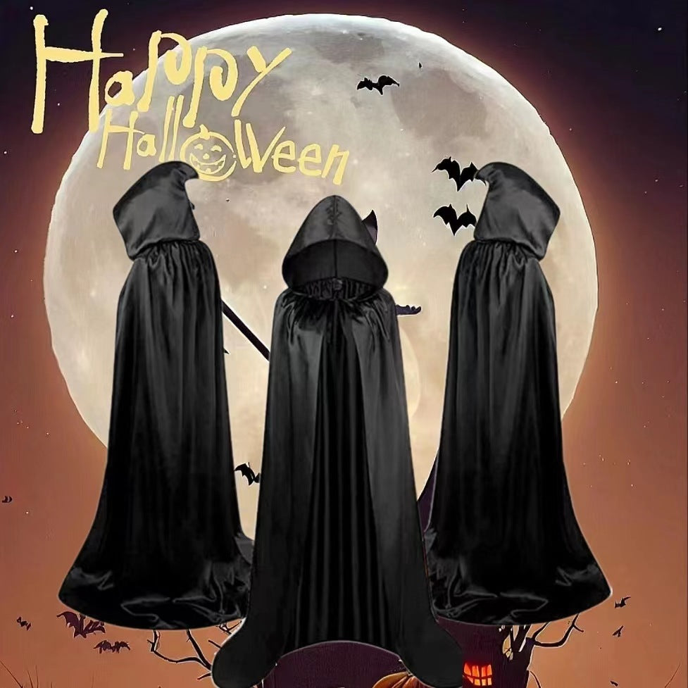 Kids Halloween Wizard Cloak Hooded Cape Black Costume Party Mantle Decoration