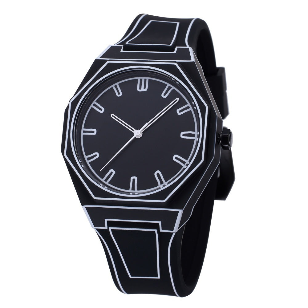 Deep Waterproof Comic Style Watch Black White Silicone Strap