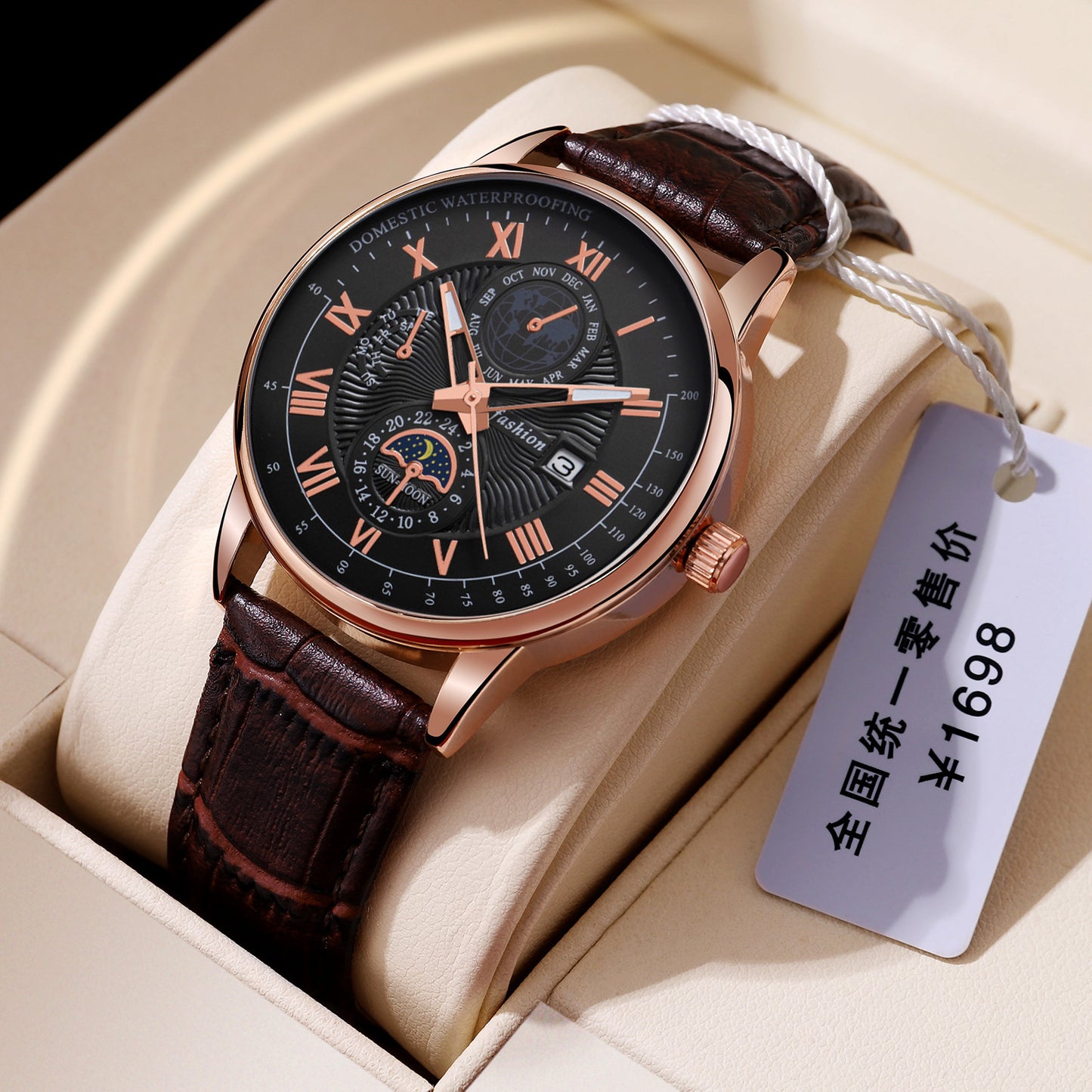 Luminous Date-Display Quartz Men’s Watch – Styles: Black, Brown, Gold, Silver