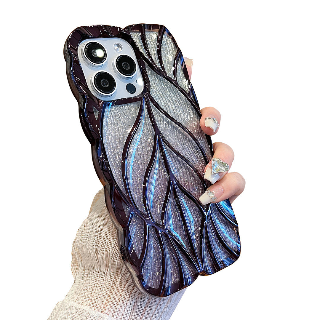 3D Leaves Gradient TPU Phone Case Shockproof Cover for iPhone 11–15 Pro Max Plus