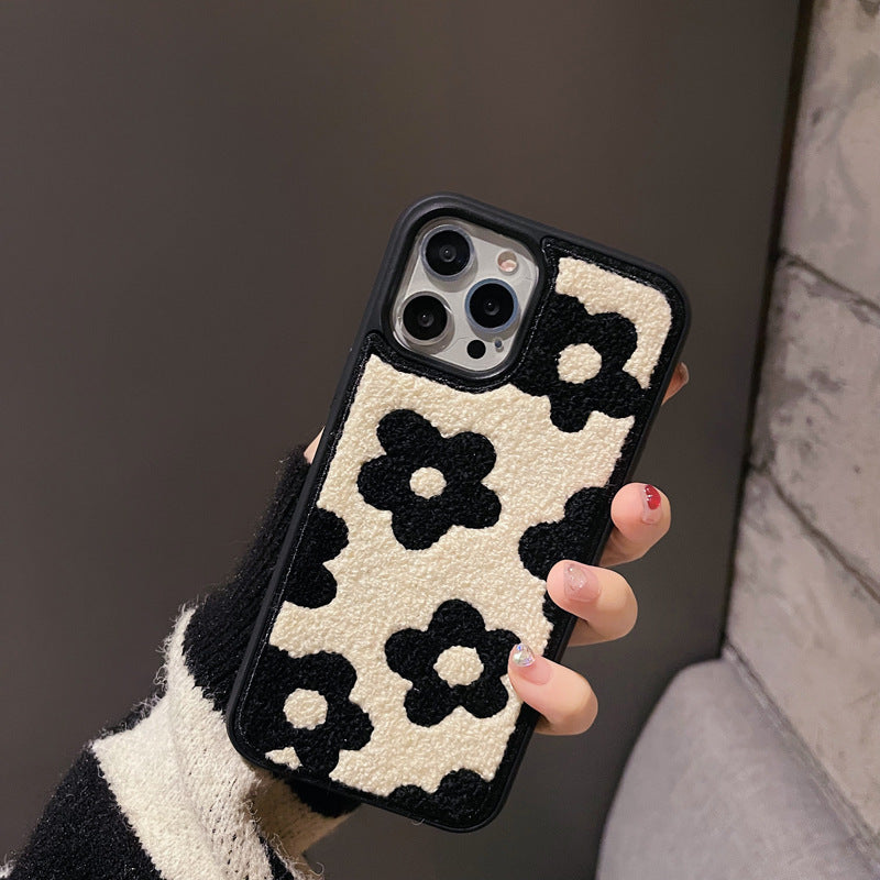 Plush Flower Phone Case Cute Warm Fall Winter Cover for iPhone 11–16 Pro Max