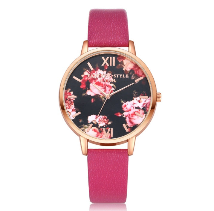Rose Gold Leather Strap Women Watch Quartz Love Heart Dial