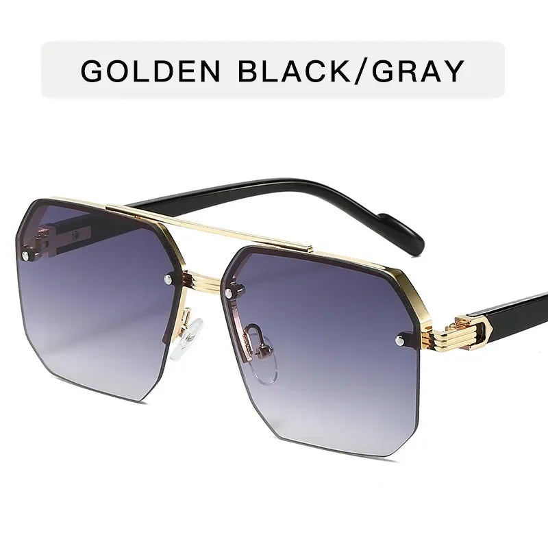 Men'S Metal Sunglasses Square Half Frame Rice Nails Casual Trend Personality Retro Fashion Outdoor Sports Eyeglasses