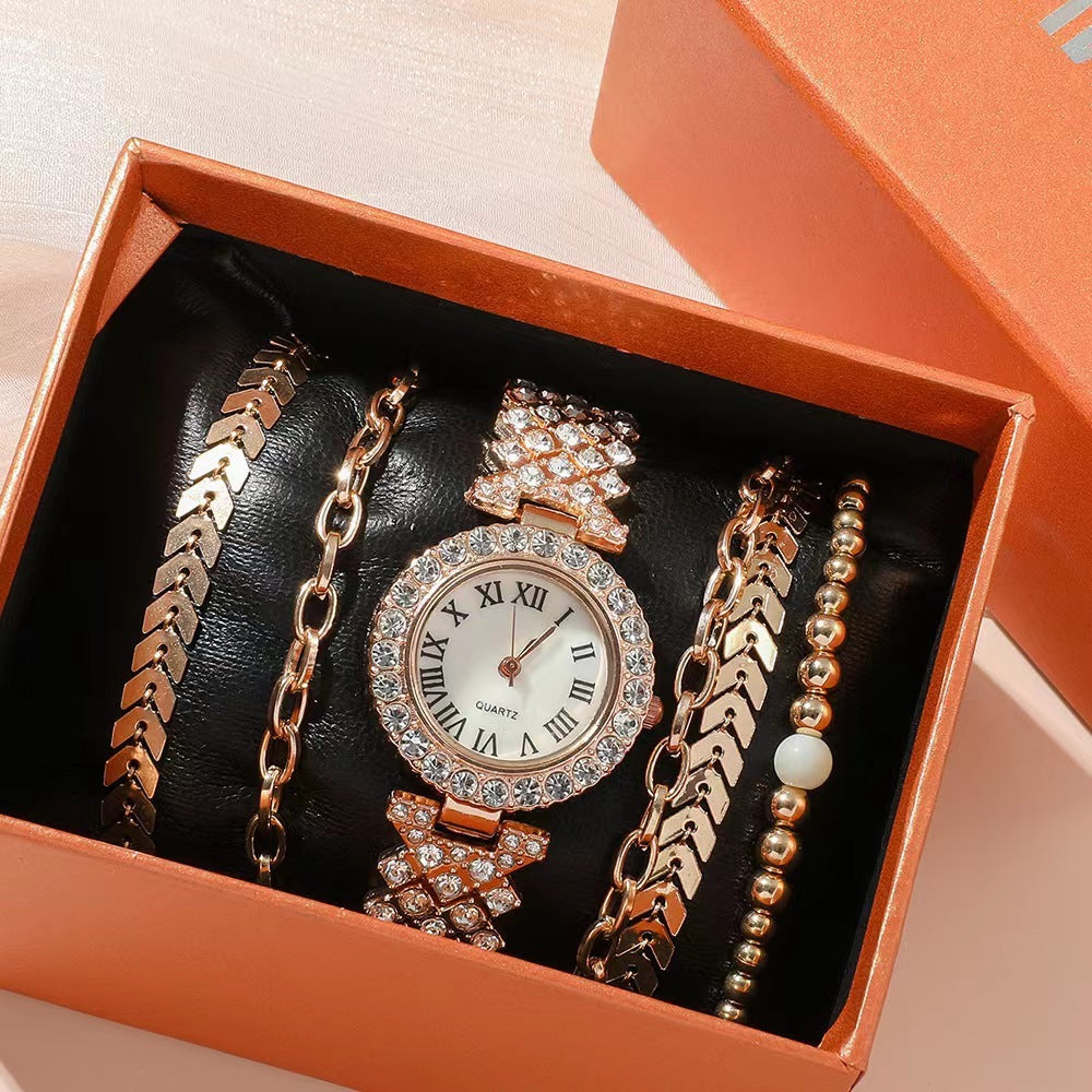 Diamond Womens Bracelet Watch Luxury Gift Six Piece Set