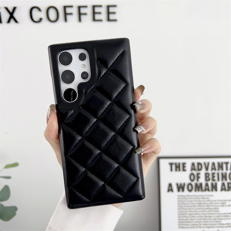 Diamond Plaid Leather Phone Case Protective Cover Ins Style