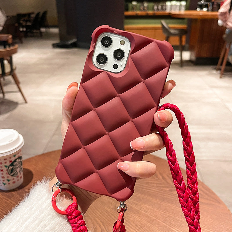 Cross Body Strap Silicone Case for iPhone 14 Wine Red