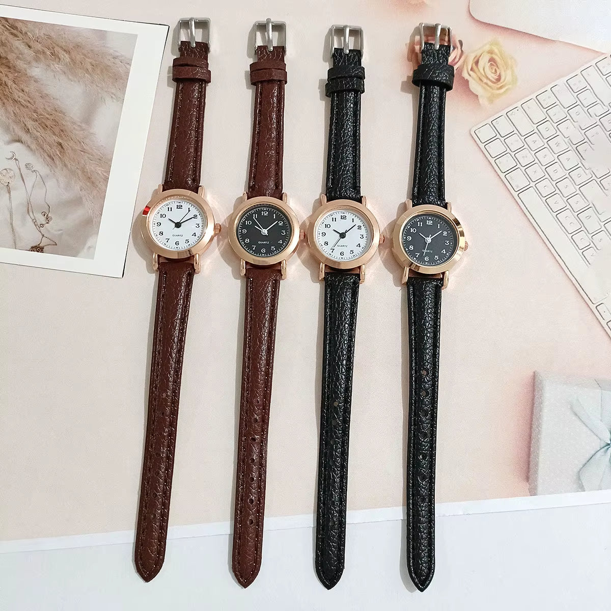 Elegant Women's Quartz Wristwatch with Leather Band and Small Dial for Business and Casual Wear