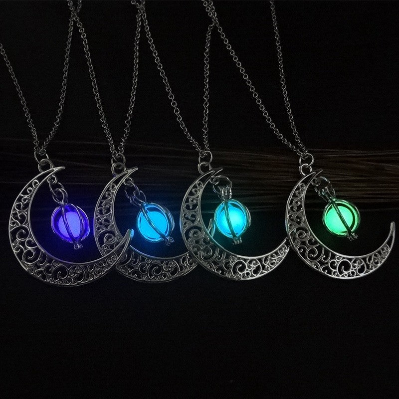 Women’s Luminous Moon Stone Necklace Natural Healing Pendant Glow Jewelry Gift