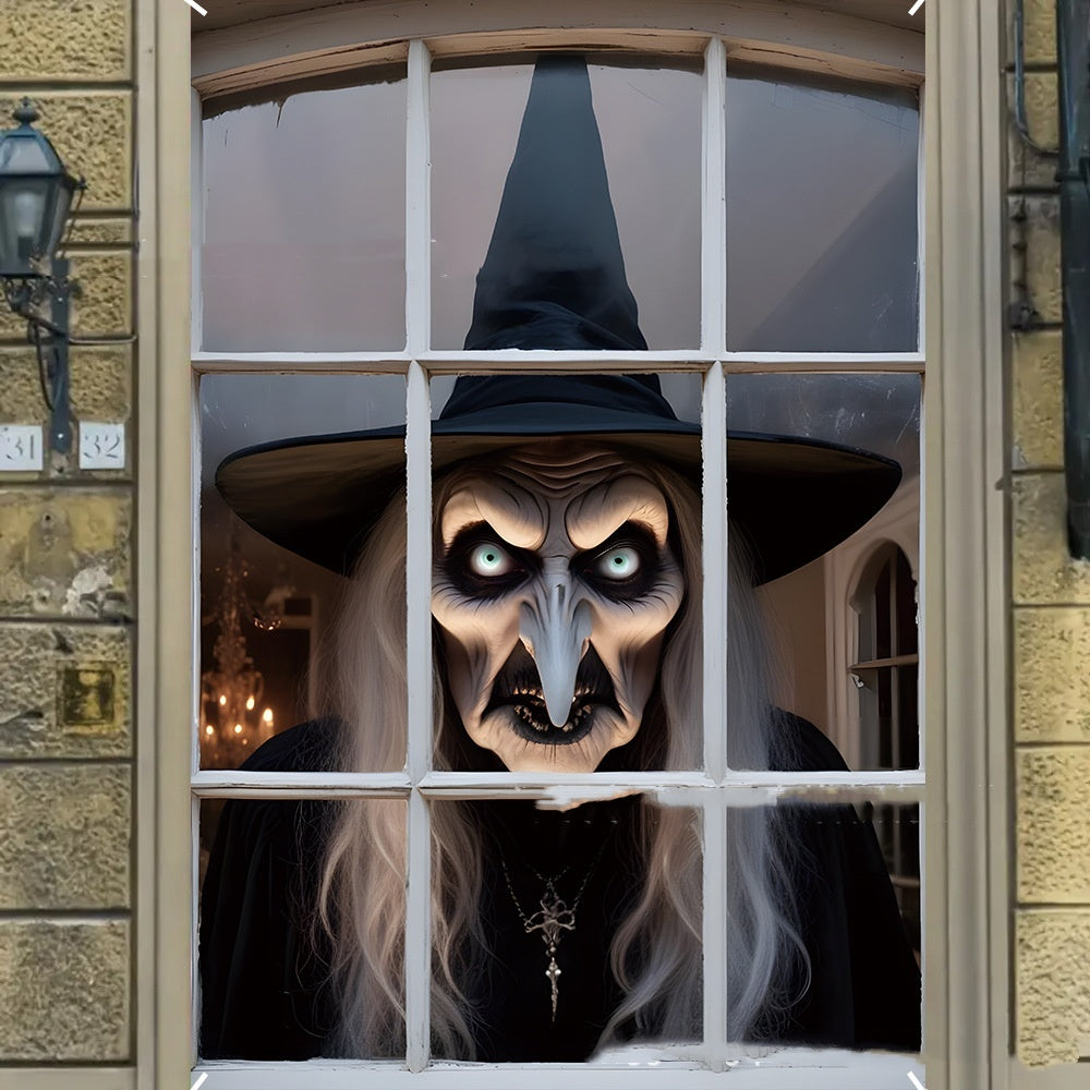 Halloween Witch Window Cover 80x120cm Polyester Spooky Party Decoration
