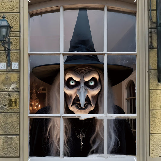Halloween Witch Window Cover 80x120cm Polyester Spooky Party Decoration
