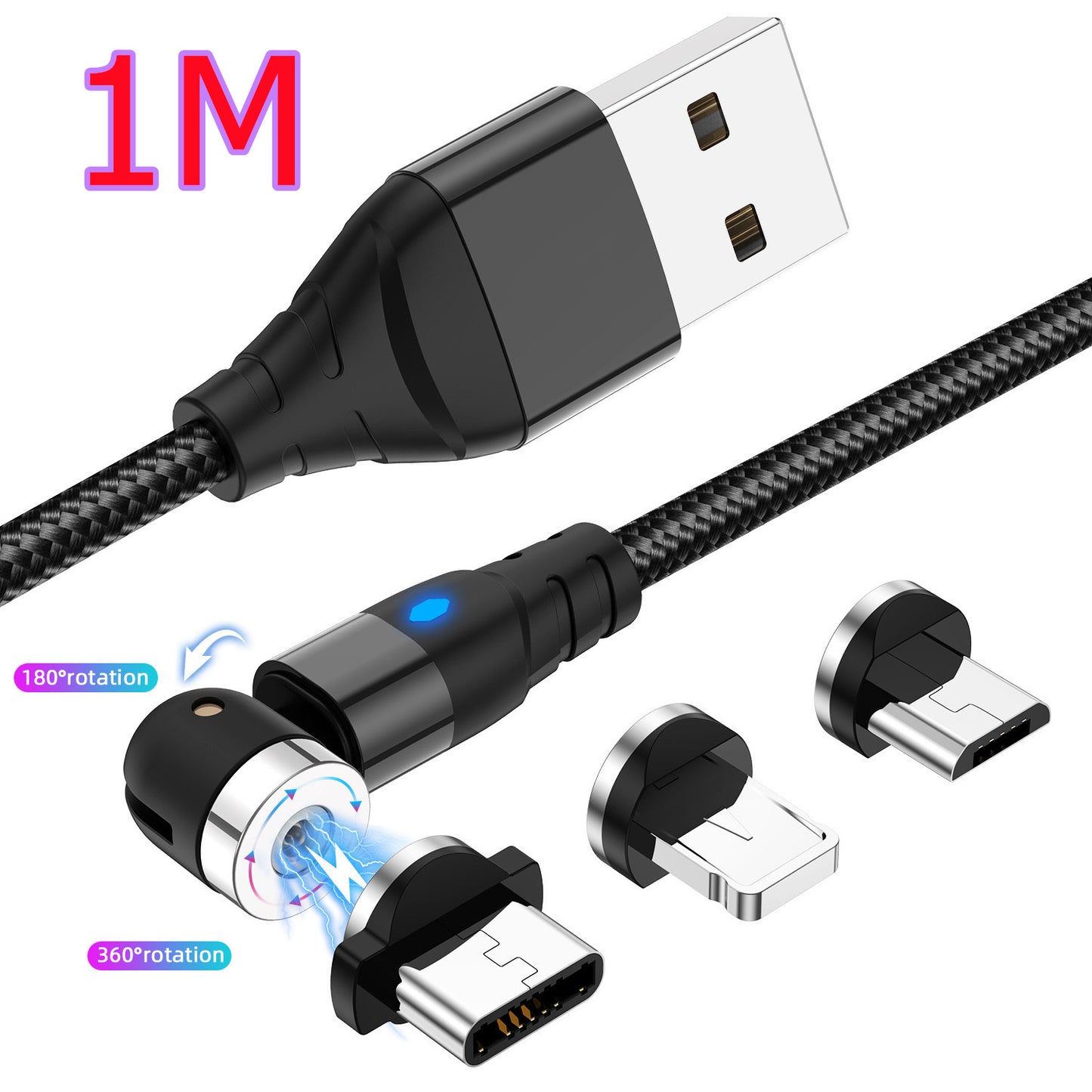 Magnetic Data Cable With LED Light for Android iOS Type C