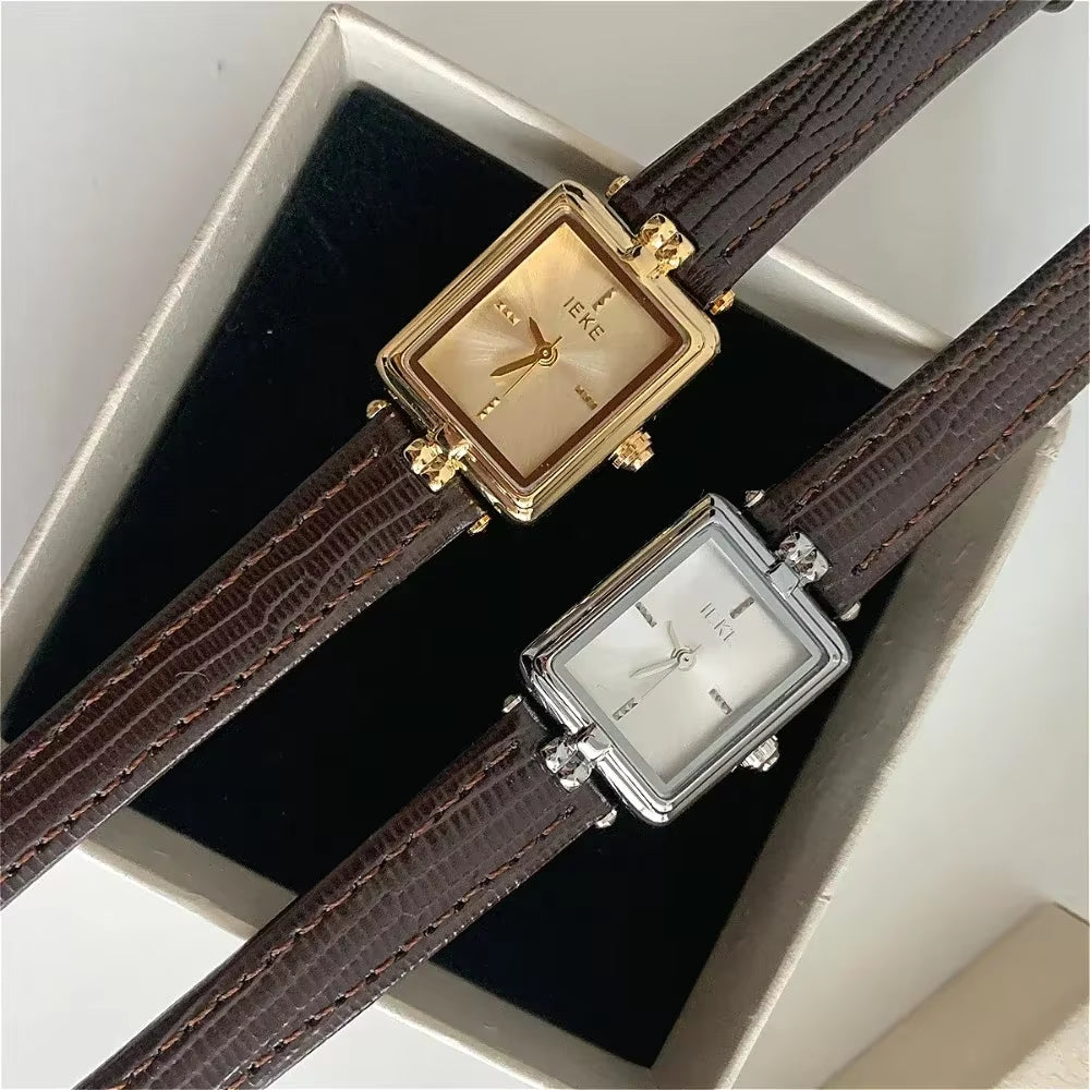 Temperament Square Watch Women'S Genuine Leather High End Watches Light Luxury Korean Ins Niche Design Quartz Women'S Watch