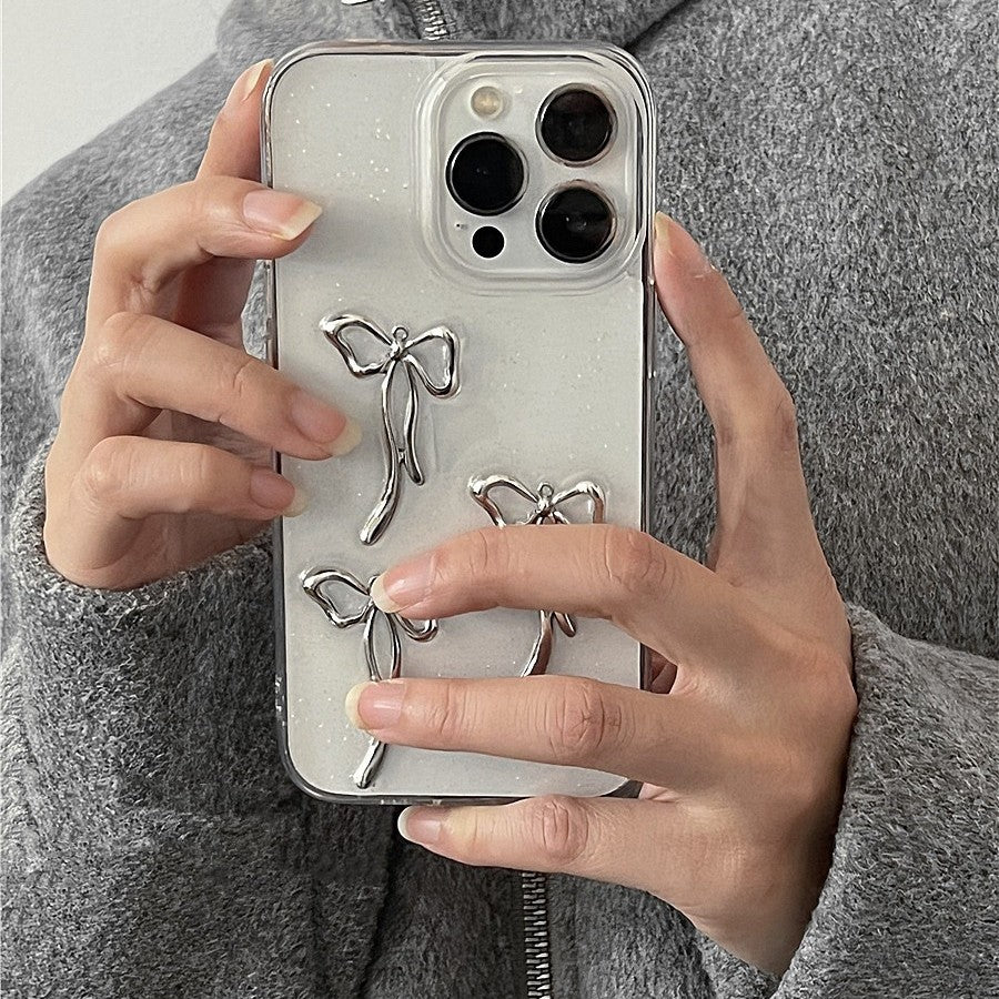 Niche Girl Metal Bow Phone Case Anti Drop For iPhone 15