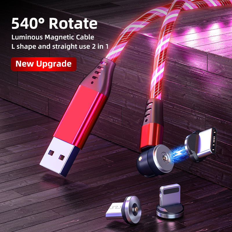 540° Rotating Luminous Magnetic USB Cable 3A Fast Charge LED Flow Cord