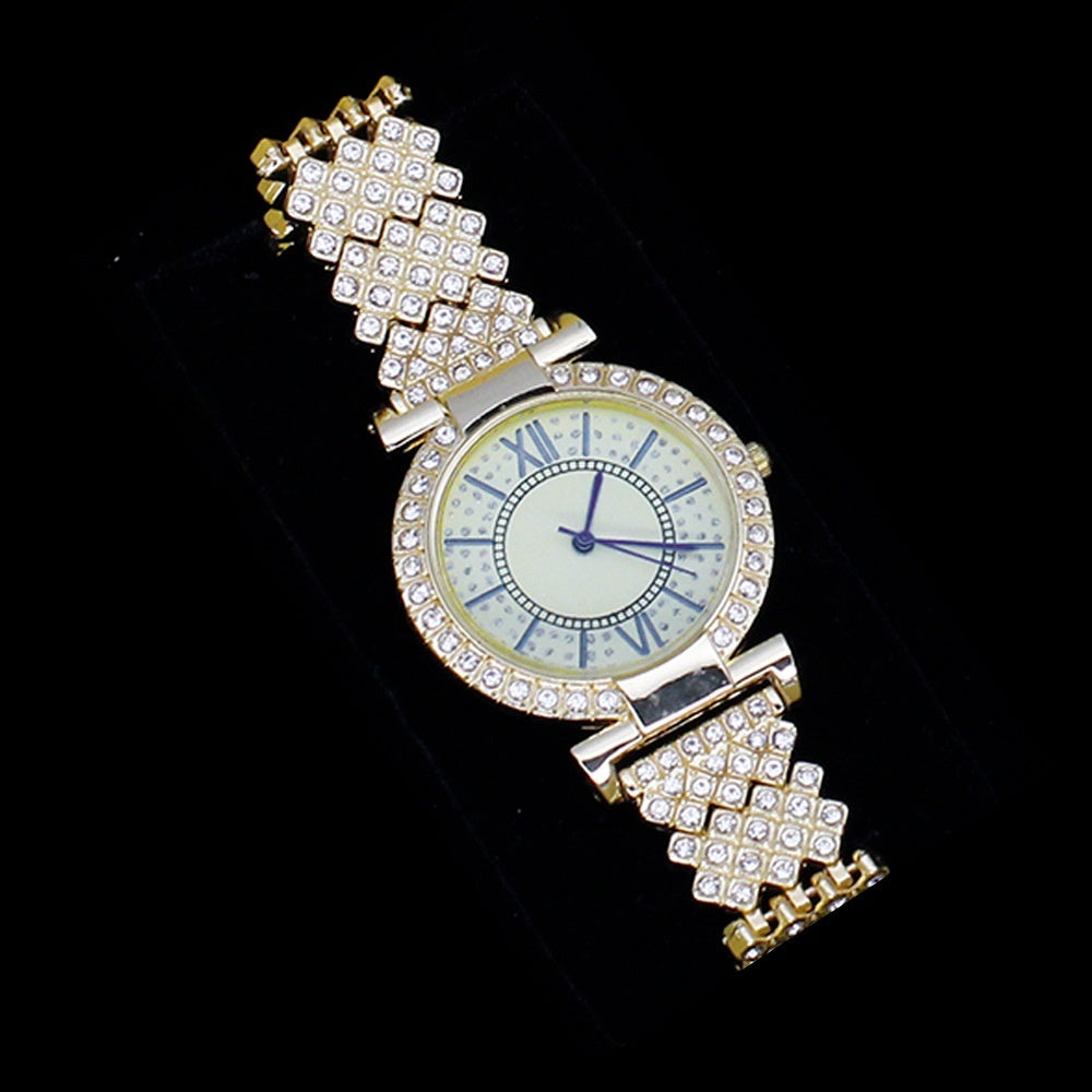 Diamond Embedded Roman Numerals Women’s Jewelry Watch Set – Elegant Gift Piece