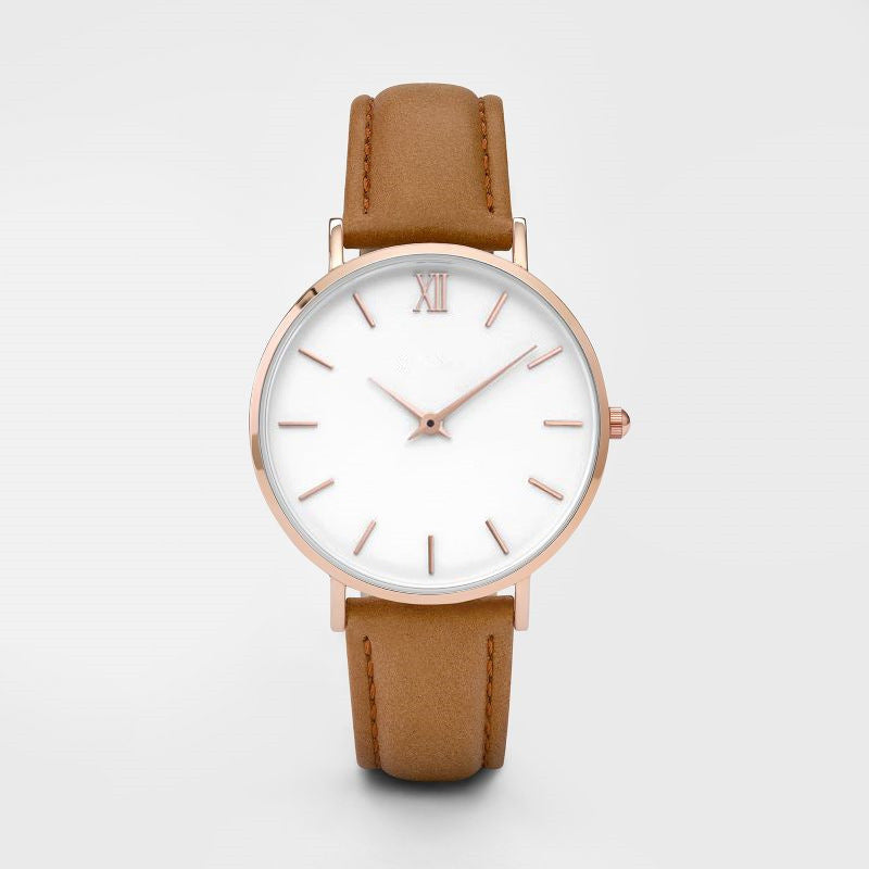 Quartz Watch PU Leather Strap Alloy Case 35.5mm 19mm Band