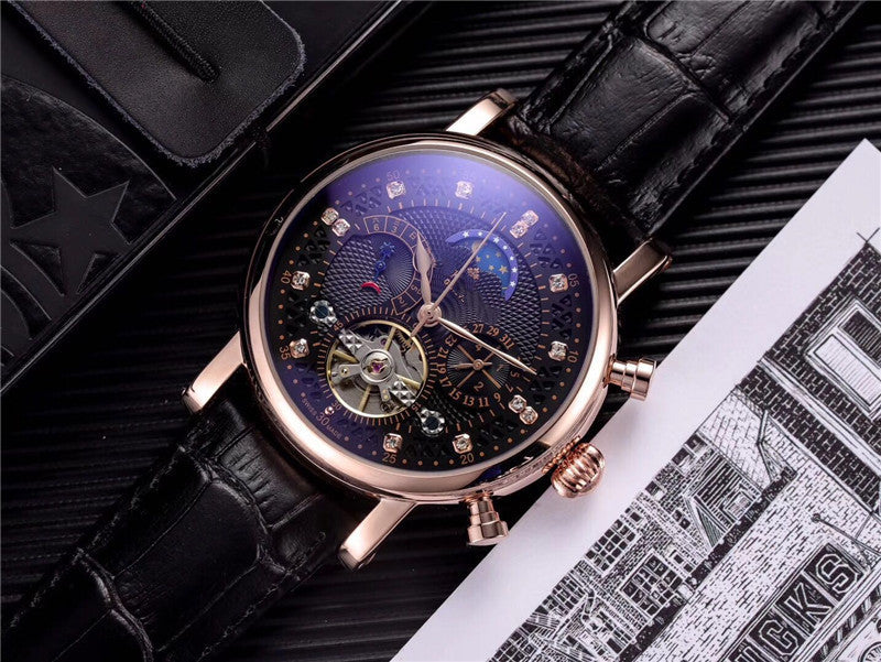 Men’s Tourbillon Mechanical Watch with Calendar 24 Hour Display Luxury Style