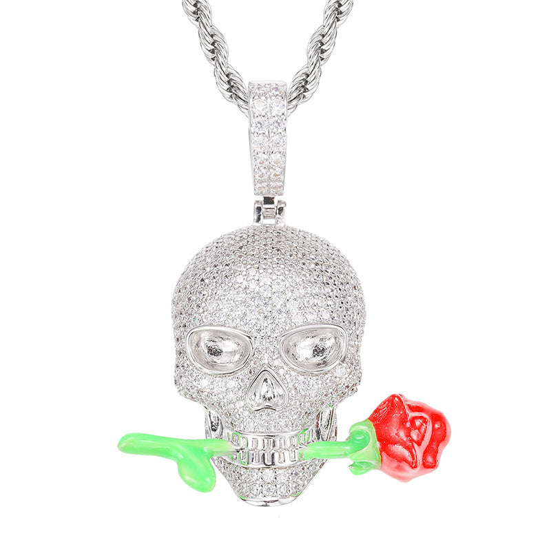 Luminous Rose Skull Pendant Necklace Epoxy Glow in Dark Gothic Fashion Jewelry
