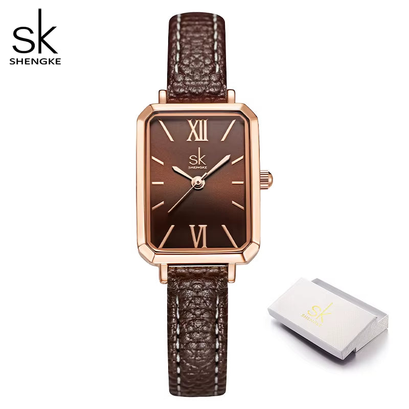 Brand Women Watches SK Fashion Square Ladies Quartz Watch Bracelet Gray Dial Simple Rose Gold Mesh Luxury Women Watches