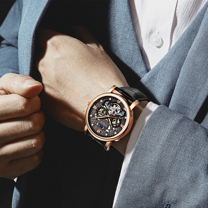 Men’s Business Leather Watch – Waterproof, Luminous Hands, Casual Elegant Design