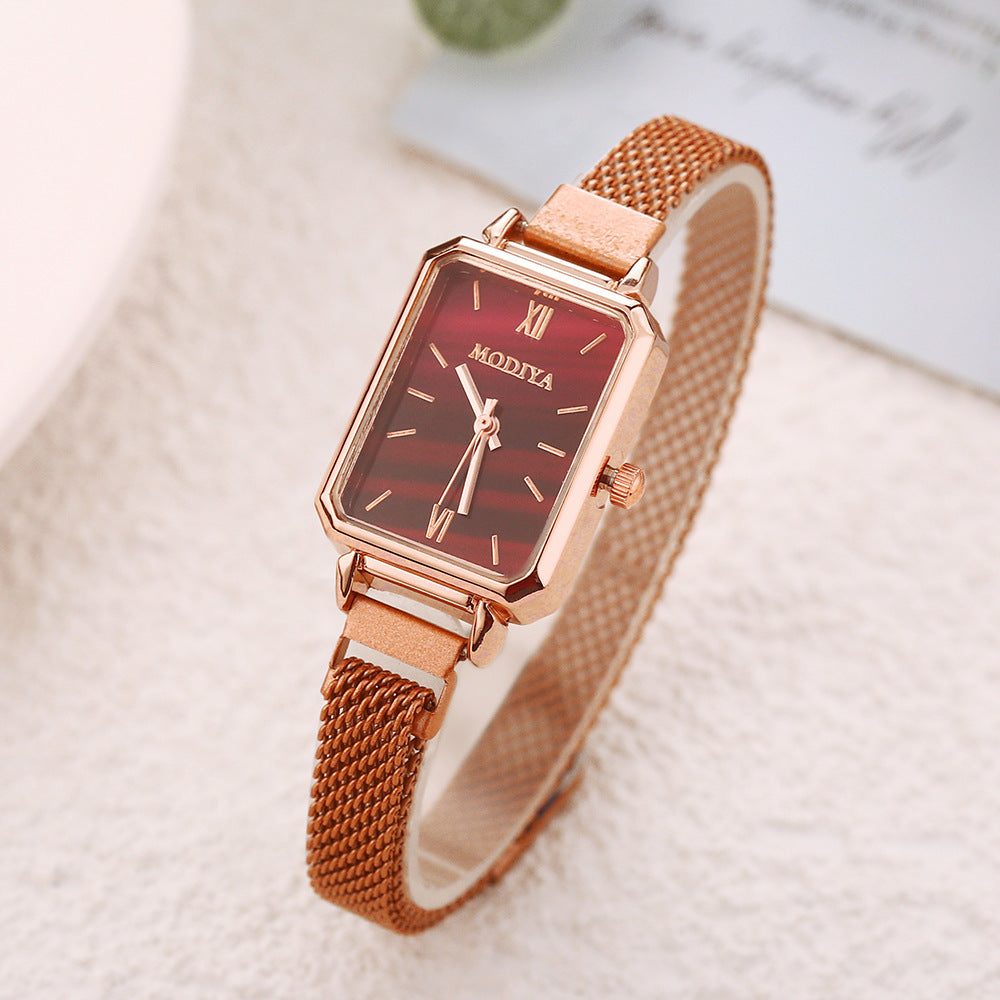 Mori Style Peacock Green Small Square Quartz Watch Ladies