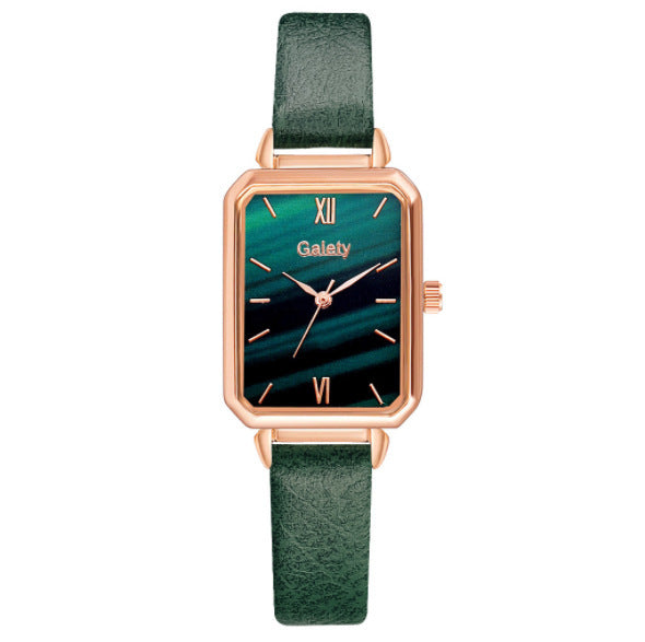 Retro Temperament Square Womens Watch Malachite Green