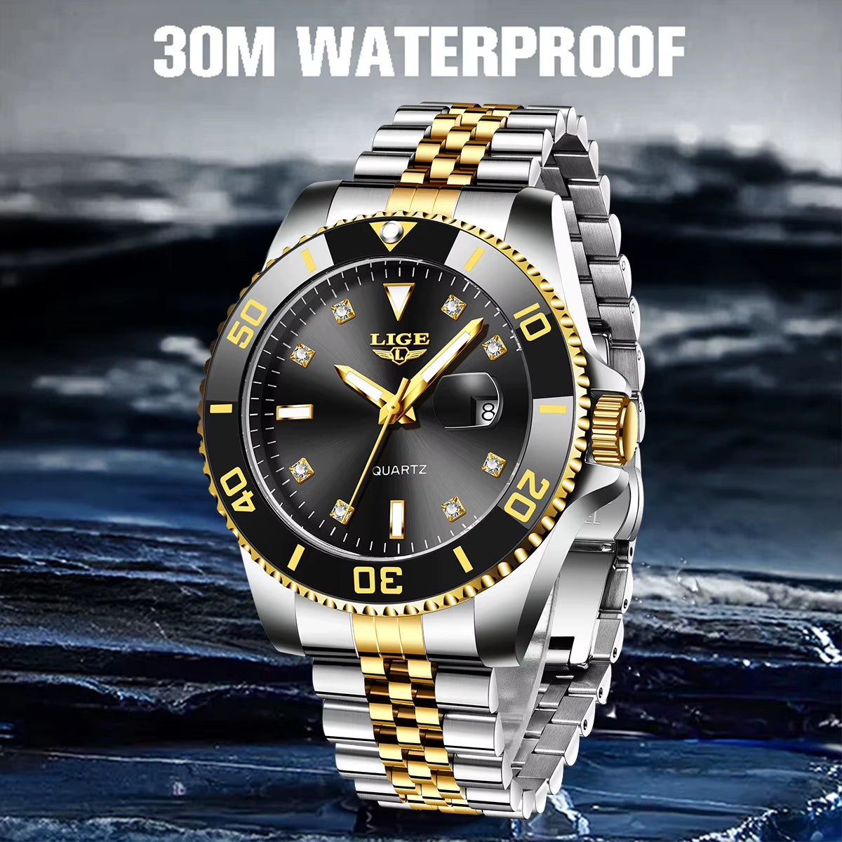 Luxury Man Watch Fashion Business Calendar Diamond Mens Watch Luminous Waterproof Stainless Steel Quartz Watches for Men