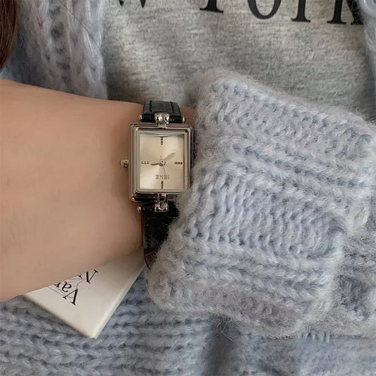 Temperament Square Watch Women'S Genuine Leather High End Watches Light Luxury Korean Ins Niche Design Quartz Women'S Watch