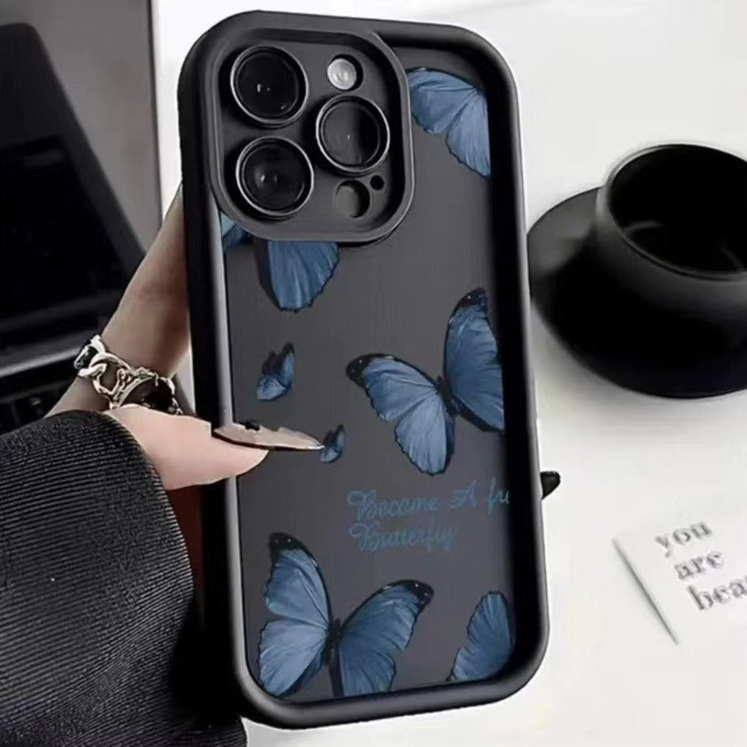 Blue Butterfly Edging Case For IPhone Drop Resistant
