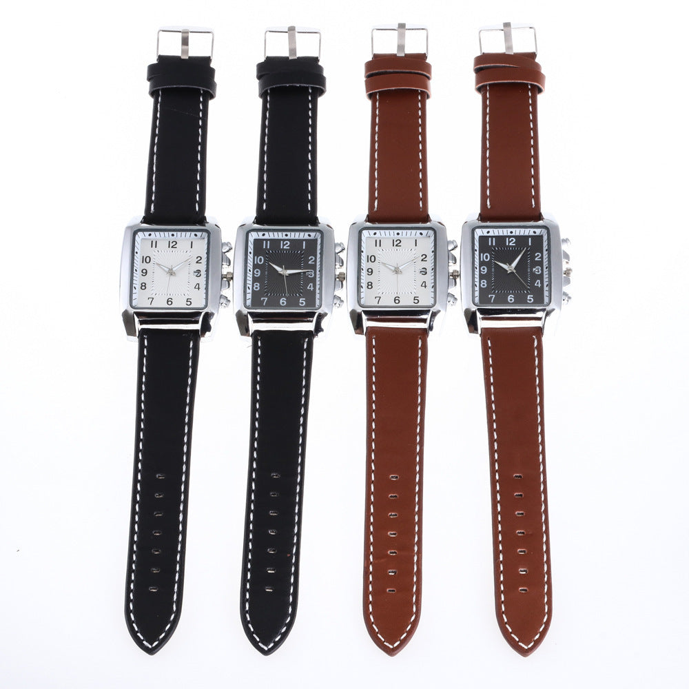 Square Fashion Men's Watch With Slim 10mm Imitation Leather