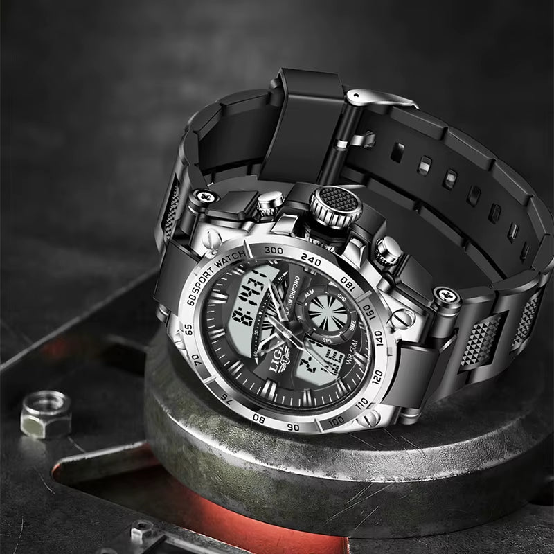 Men's Military Digital Dual Display Watch - 50M Waterproof Sport Wristwatch with LED Luminous Quartz Features