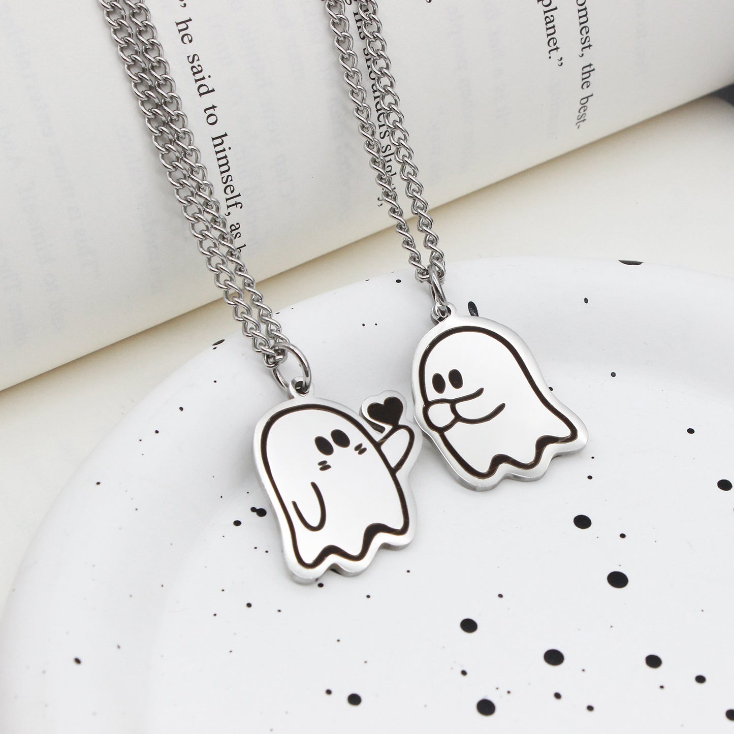 Halloween Ghost Couple Necklace Cute Love Pendant Jewelry for Men Women Accessory