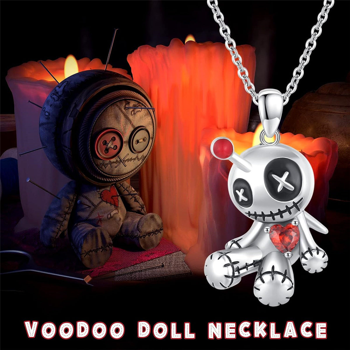 Halloween Voodoo Doll Necklace Cartoon Red Heart Pendant Clavicle Fashion Jewelry