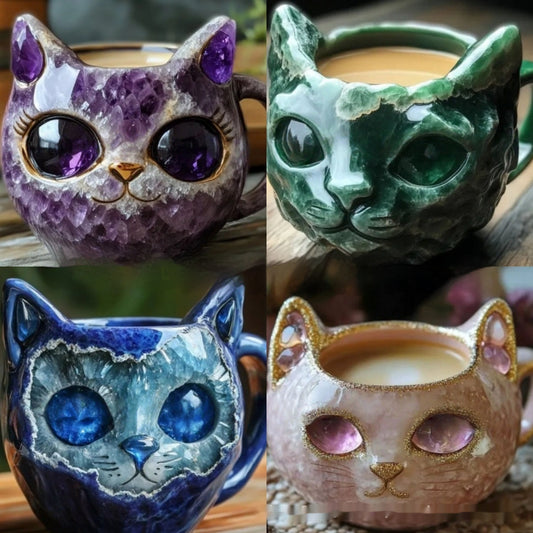 Halloween Geode Crystal Cat Mug Resin Craft Coffee Tea Cup Ornament