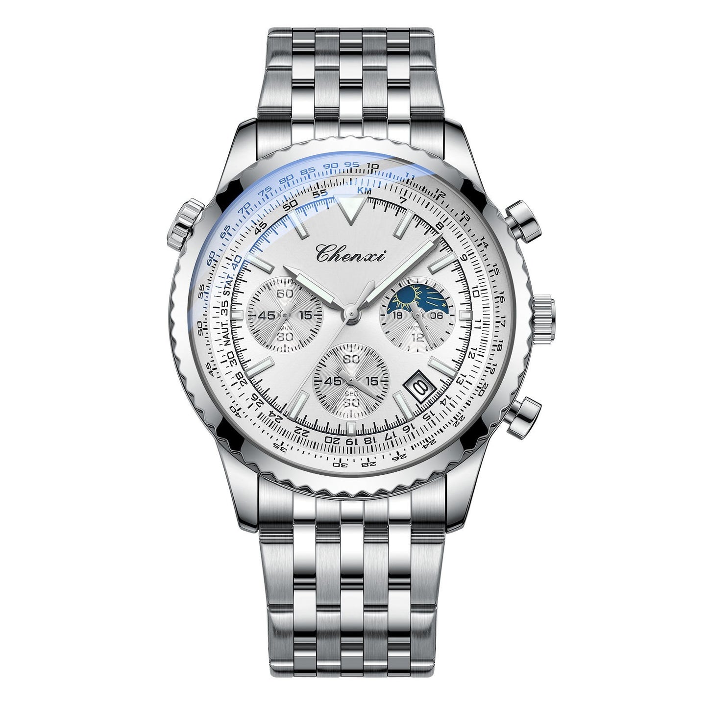 Men’s Sport Mineral Glass Steel Belt Watch – Silver Case / Color Varieties